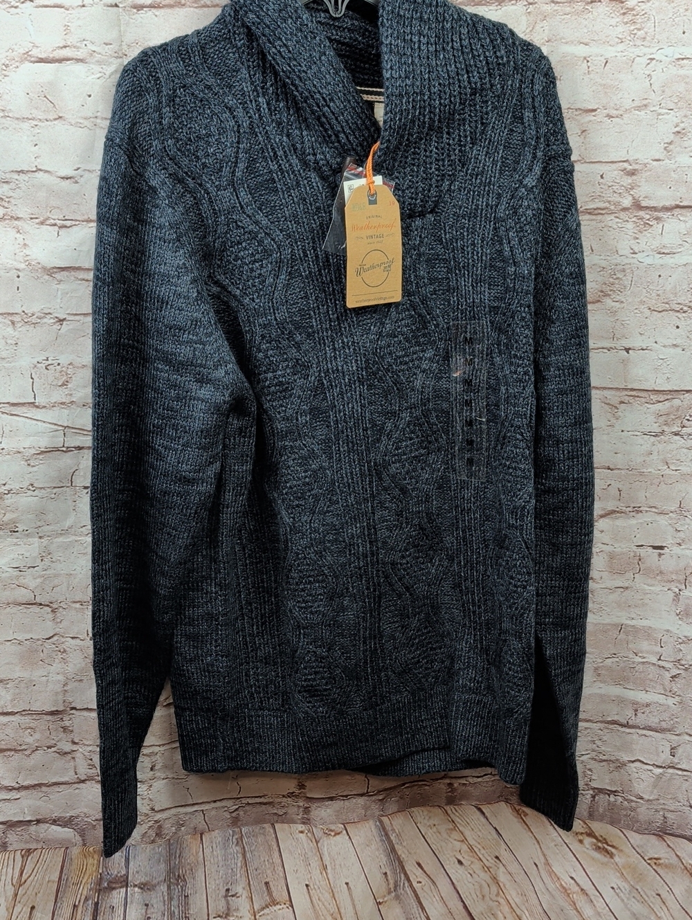 Weatherproof Men's Shawl Collar Cable Knit Sweater - Dark Charcoal Medium New